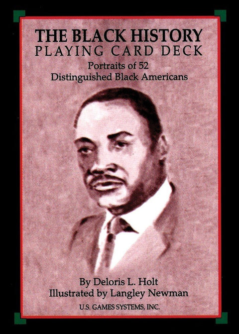 Kortų kaladė The Black History iš U.S. Games Systems, sepijos tonų dėžutės viršelis su Juodaodžių Amerikos istorijos portretais