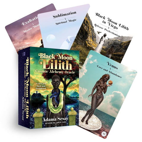Orakulo kortos Black Moon Lilith – Adama Sesay dėžutė su 44 kortų kalade ir atverstomis pavyzdinėmis kortomis