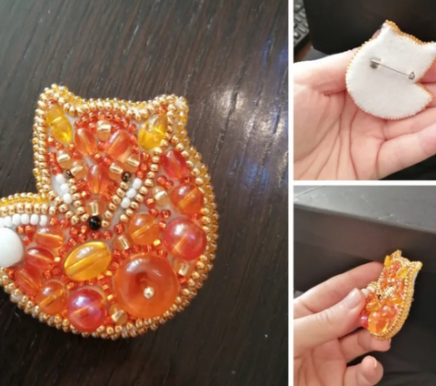 Karoliukų siuvinėjimo segės rinkinys „Lapė“ 4,5×4,5 cm