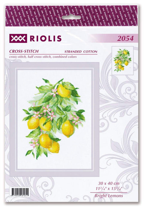 Siuvinėjimo rinkinys Riolis "Bright Lemons" — geltonų citrinų kryželių dizainas, 30×40 cm, pakuotės priekis