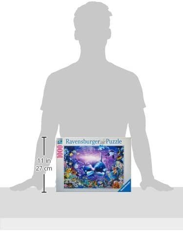 Dėlionė Ravensburger 1000 det., pakuotės priekinė dalis su jūros scena, parodytas aukštis prie silueto 27 cm
