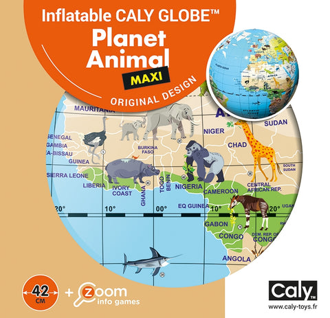 CALY pripučiamas gaublys „Pasaulio gyvūnai“ 42 cm – edukacinis kamuolys vaikams