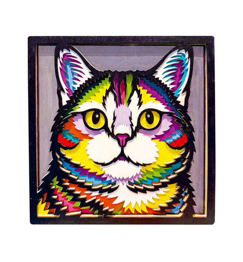 Splat Planet medinis 3D spalvinimo paveikslas „Katė“ – rinkinys su dažais ir teptukais, 25×25 cm