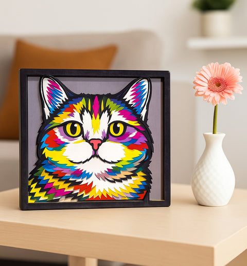 Splat Planet medinis 3D spalvinimo paveikslas „Katė“ – rinkinys su dažais ir teptukais, 25×25 cm