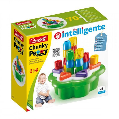 Chunky Peggy lavinamasis 28 dalių rinkinys vaikams, spalvotos storos smeigtukės ant žalos žalios bazės, priekinis kampas