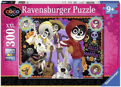 Dėlionė Ravensburger Coco XXL (3000 det.) spalvinga Dia de los Muertos scena su Migelio kauke, gitaromis ir veikėjais