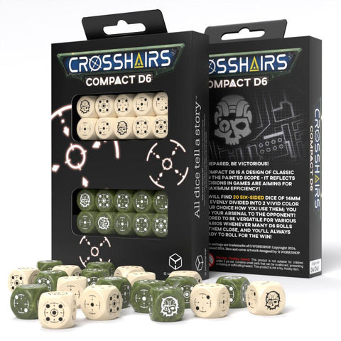 d6 kauliukai Crosshairs, rudeninės žalios ir kremiškos spalvos, 20 vnt. (14 mm) su dėžute ir atidarytu priekiu