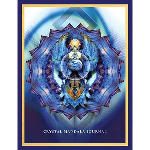 Sąsiuvinis Crystal Mandala su mėlynu ir auksiniu viršeliu, detalia kristalinė mandala ant priekinio dangčio, skirtas užrašams ir dovanai