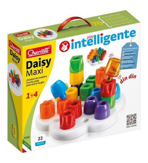 Daisy Maxi Quercetti edukacinis rinkinys — 22 spalvoti smeigtukai ant baltos bazės, pakuotės priekinis kampas