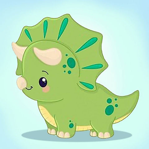 Dinozauras žaislas (triceratops) žalia pliušinė figūrėlė, minkštas 20 cm vaikams, šoninis profilis