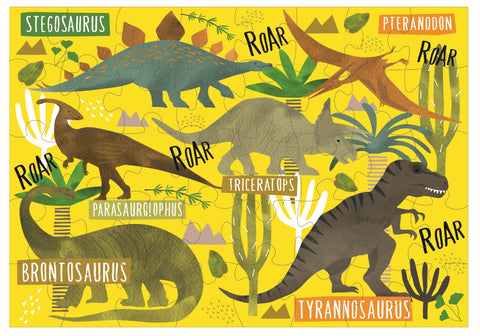Dinozaurų dėlionė vaikams, 40 det., didelės detalės, blizgi folija – Floss & Rock