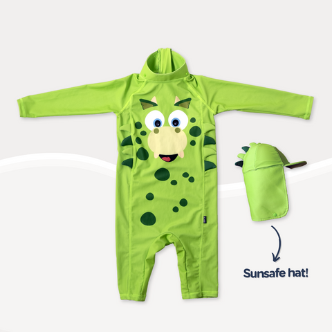Vaikiškas maudymosi kostiumėlis „Dinozauras“ su kepure, UPF50+, 2–3 m. – My Carry Potty
