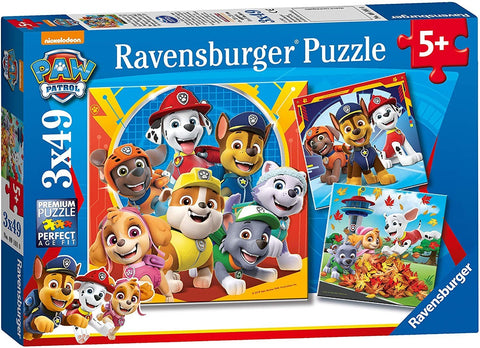 Dėlionė Ravensburger PAW Patrol 3x49 dalių rinkinys su spalvingais herojais, trys skirtingi paveikslėliai, skirtas vaikams nuo 5 metų