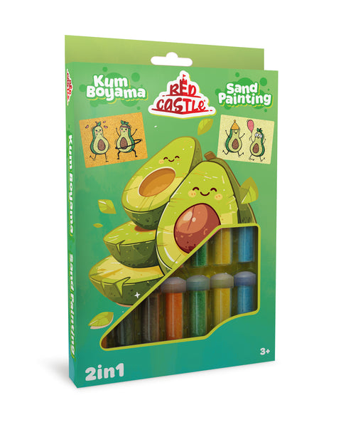 Red Castle smėlio meno rinkinys vaikams „Avokadai“ – 2 paveikslai, 15 spalvų, 3+