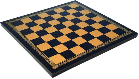 Šachmatų lenta juodos ir auksinės spalvos, 40×40 cm kvadratinė su dekoratyvia auksine juosta, rodoma iš kampo
