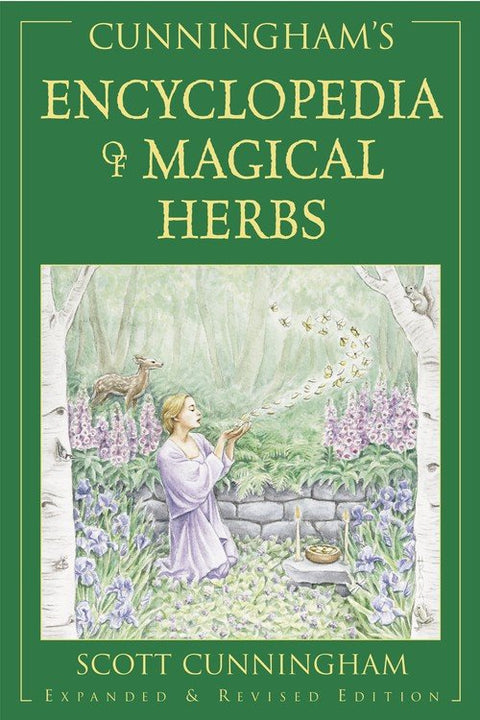 Knyga Cunningham's Encyclopedia of Magical Herbs — Scott Cunningham, žalias viršelis, išplėstas ir atnaujintas leidimas