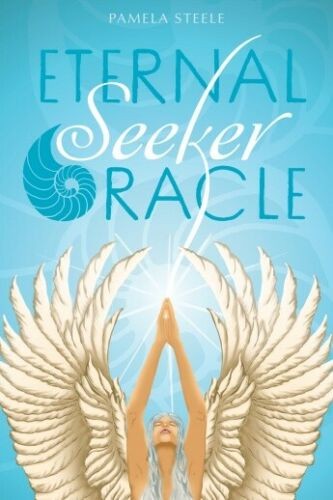 knyga Eternal Seeker Oracle Pamela Steele, turkio viršelis su auksiniais angelų sparnais, mistinio orakulo leidimas