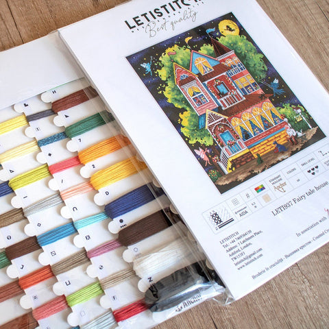 Siuvinėjimo rinkinys LETISTITCH su spalvotomis siūlų kortelėmis ir pasakojimo namo raštu, puikus pradedantiesiems