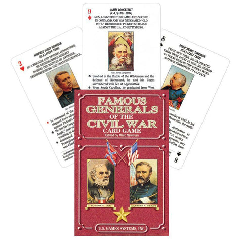 Kortų žaidimas Famous Generals raudoname dėkle (U.S. Games) su iliustruotomis Amerikos pilietinio karo generolų kortelėmis ir biografijomis