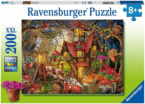 dėlionė Ravensburger 200 dalių XXL su pasakų medžio nameliu, miegančiais gyvūnais ir spalvingomis gėlėmis