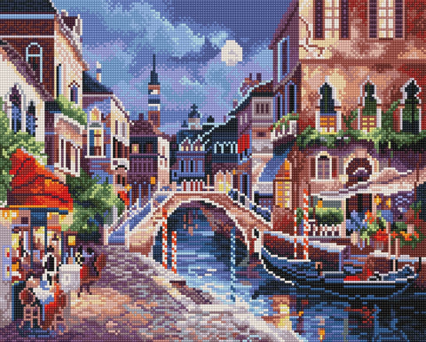 kryželių rinkinys Venecijos kanalas naktį, 40×50 cm, pilkai šiltų tonų mozaika su gondola prie tilto