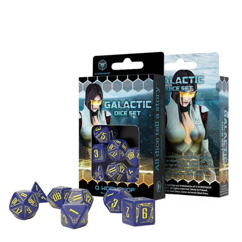 Q - Workshop: Galactic Dice RPG kauliukų rinkinys mėlynos ir geltonos sp - HOBI.LT 🇱🇹