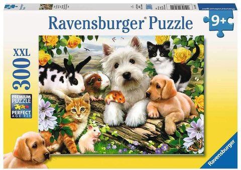 Dėlionė Ravensburger 300 dalių (XXL) su spalvingu gyvūnų motyvu ant dėžutės priekinio paviršiaus, skirta 9+ vaikams