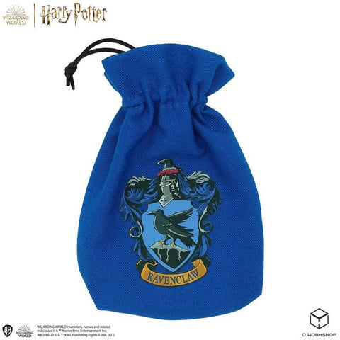 Ravenclaw maišelis su mėlynu audiniu, virviniu uždarymu, herbu centre ir kompaktiško dydžio