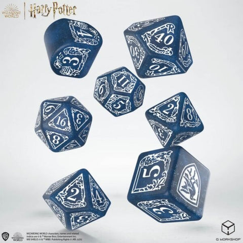 Kauliukų rinkinys Harry Potter, tamsiai mėlyni su baltais numeriais, 7 dalių RPG komplektas sukasi ore