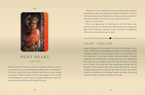 tarot korta Hurt Heart su šilta moters iliustracija ir lydinčiu paaiškinimu apie širdies gijimą