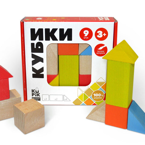 IGROTECO medinės kaladėlės „Mini“ – 9 dalių edukacinis konstruktorius vaikams 2+