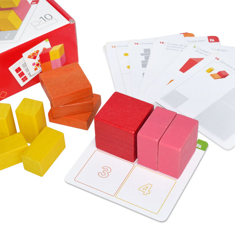 IGROTECO loginės kaladėlės „Dalys ir visuma“ – matematikos ir trupmenų rinkinys, 10 kaladėlių + 10 kortelių (3+)