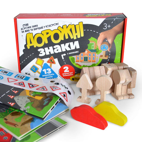 IGROTECO medinis kelio ženklų mokomasis rinkinys 18 det. su keliais, lipdukais ir automobiliais 3+