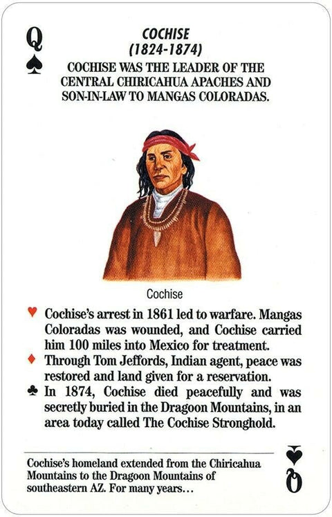 Kolekcinė korta Cochise su portretu ir trumpu istoriniu tekstu apie Apache vadą ir jo žygius (priekis)