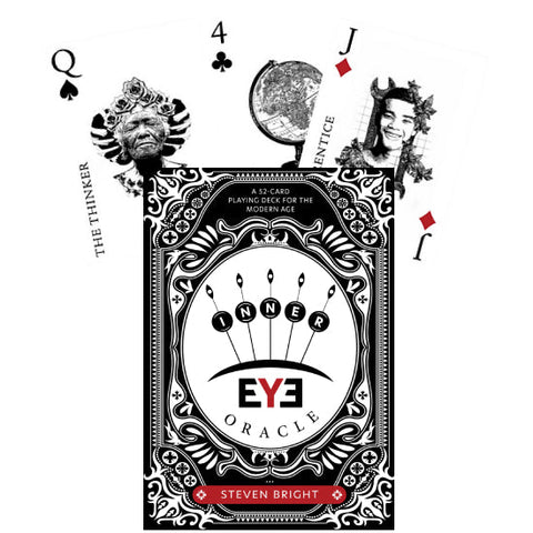 Inner Eye Oracle kortų rinkinys Steven Bright, juodai balta 52 kortų dėžutė su trimis parodytomis kortomis