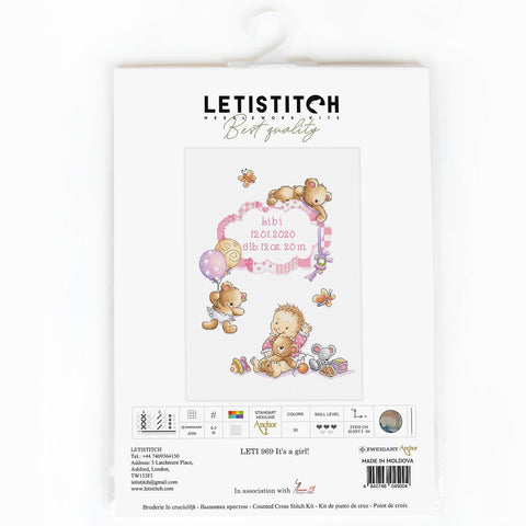 LetiStitch: It's a girl! SLETI969 - siuvinėjimo kryželiu rinkinys - HOBI.LT 🇱🇹