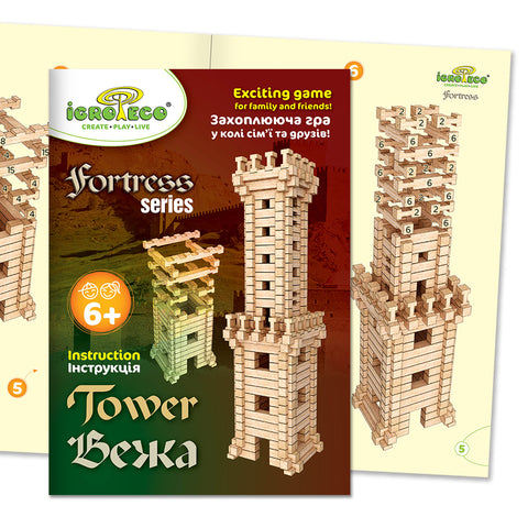 IGROTECO medinis konstruktorius „Bokštas“ – 213 detalių iš buko, 4 modeliai, 6+