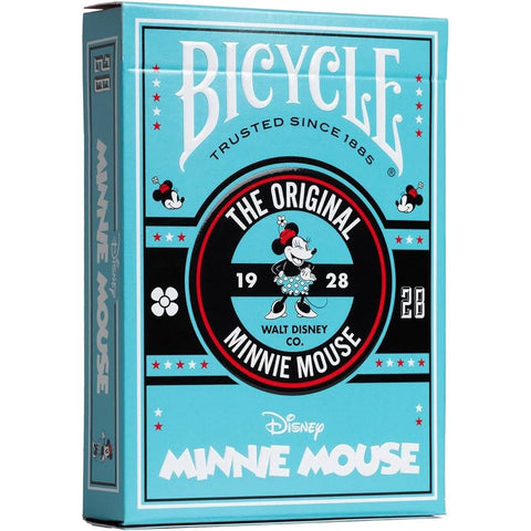 Kortų komplektas Bicycle Minnie Mouse turkio dėžutėje su retro logotipu ir Minnie piešiniu priekyje