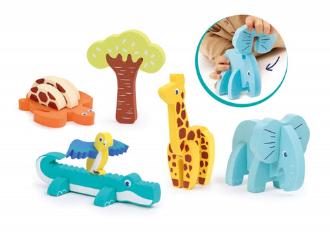 LUDI Safari 3D dėlionė kūdikiams 10+ mėn., 5 gyvūnai, stambios detalės