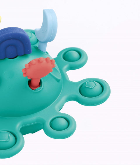 LUDI Zippy sensorinis ištraukiamas žaislas su virvelėmis ir pop-it burbuliukais, silikoninis kramtukas kūdikiams 10+ mėn.