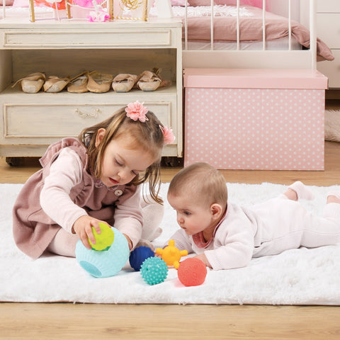 LUDI 3D sensorinė kamuoliukų dėlionė – didelis kamuolys + 5 tekstūriniai mini kamuoliukai, nuo 6 mėn.