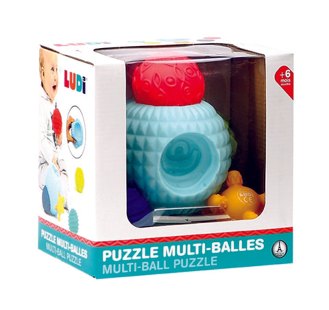 LUDI 3D sensorinė kamuoliukų dėlionė – didelis kamuolys + 5 tekstūriniai mini kamuoliukai, nuo 6 mėn.