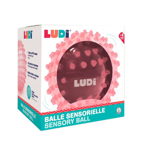 LUDI sensorinis spygliuotas kamuolys kūdikiams – mankštai ir masažui, rožinis, 20 cm