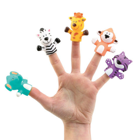 LUDI Safari pirštukinės lėlės – 5 gyvūnėliai, minkštas plastikas, nuo 10 mėn., plaunamos