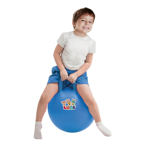 LUDI šokinėjimo kamuolys su rankena 45 cm, mėlynas – vaikams 3+, neslystantis, vidui ir laukui