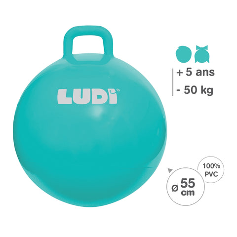 LUDI šokinėjimo kamuolys su rankena, mėlynas 55 cm – vaikams 3+
