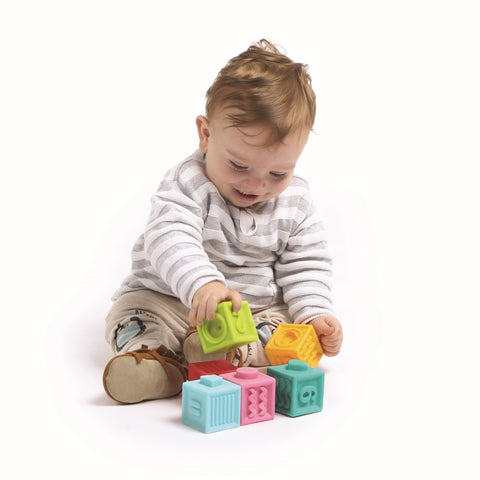 LUDI minkštos sujungiamos kaladėlės kūdikiams, 9 vnt – edukacinis konstruktorius 10+ mėn.
