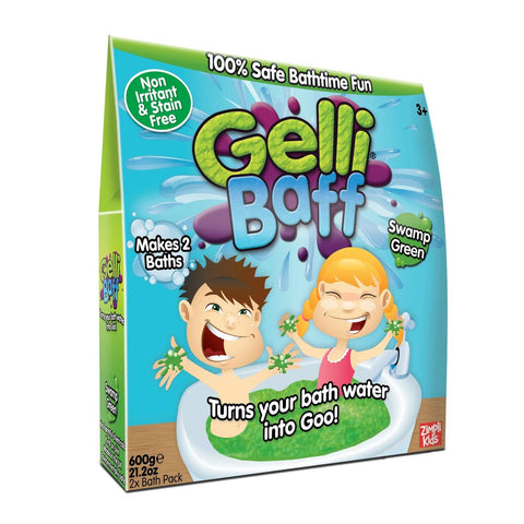 Gelli Baff pakuotė Zimpli Kids Swamp Green 600 g, priekinė pakuotė su vaikų iliustracija ir produkto aprašu