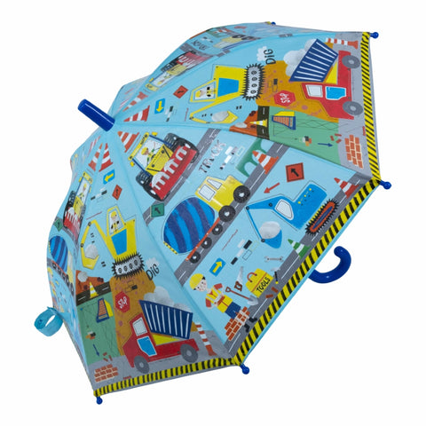 Spalvą keičiantis vaikiškas skėtis „Statybos technika“ – Floss & Rock, 66×60 cm, CE