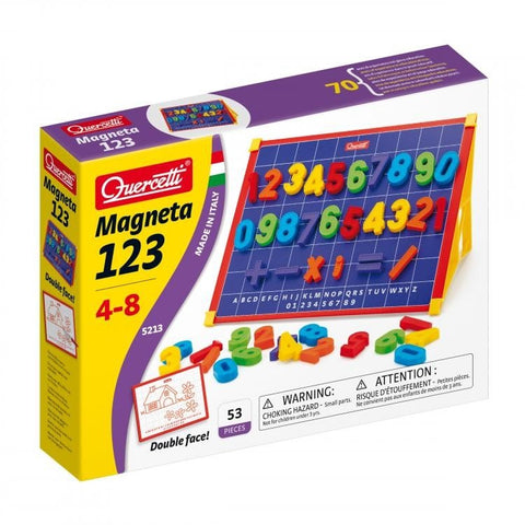 Magnetinė lenta Quercetti su spalvotais magnetiniais skaitmenimis, 53 vnt., 4–8 m., dėžutėje ir surinkta kampu